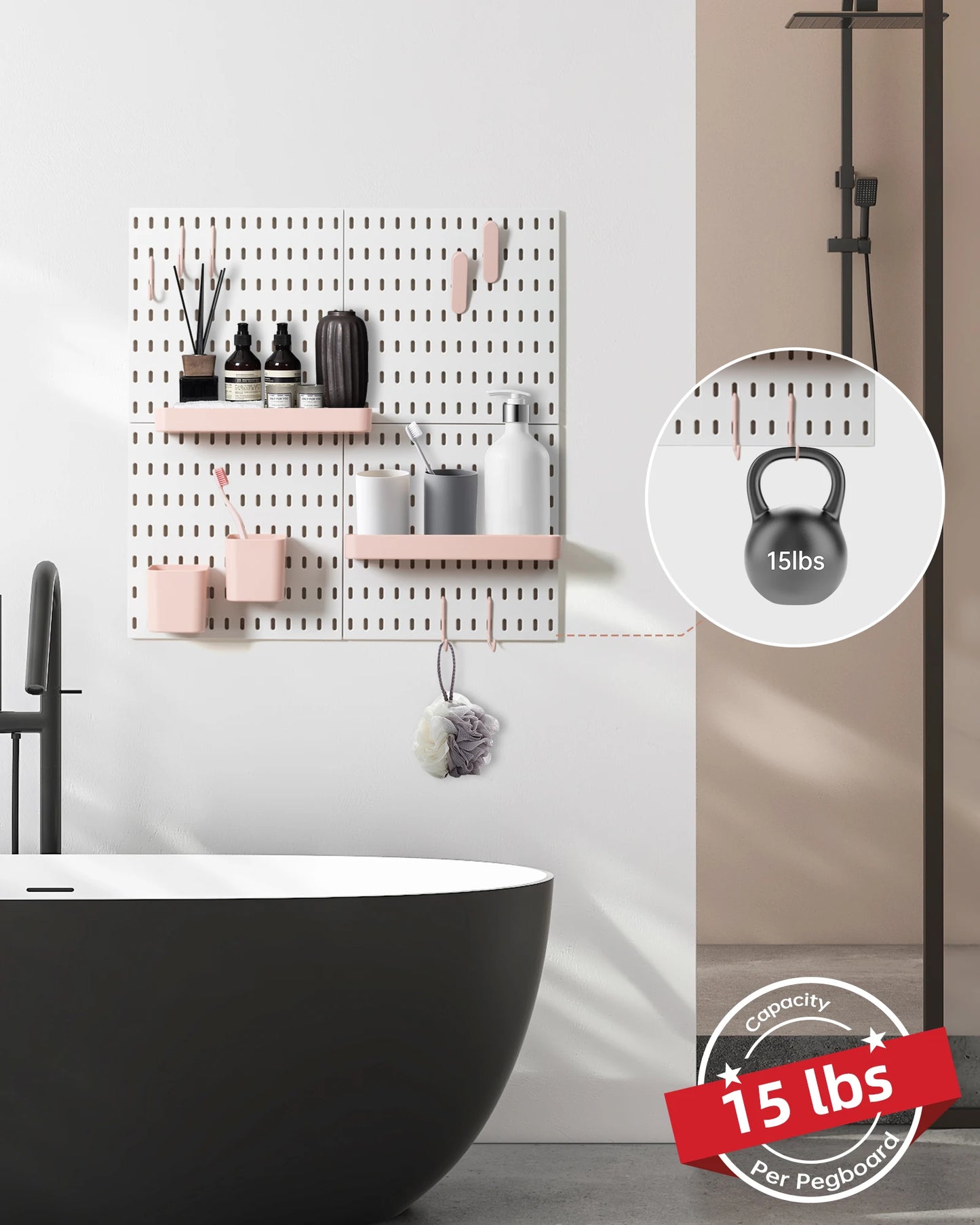 Deli Pink 4pcs Pegboard Combination Kits, Easy Storge, Free & Easy to Assemble, Two Installation Methods