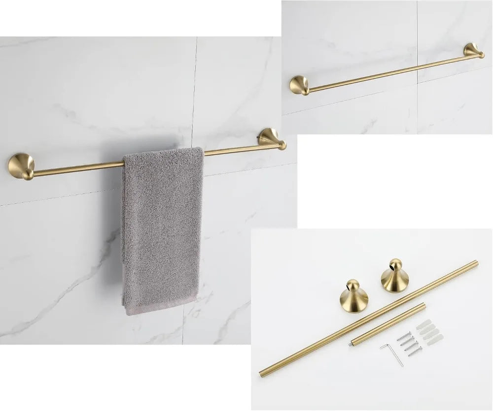 Brushed Gold 4 Piece Bathroom Hardware Set Towel Bar