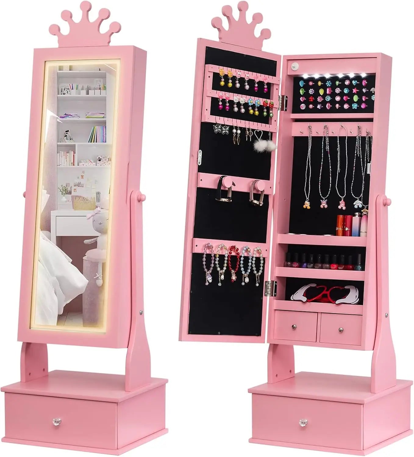 HiMISS Jewelry Cabinet With Full Length Mirror LED Light