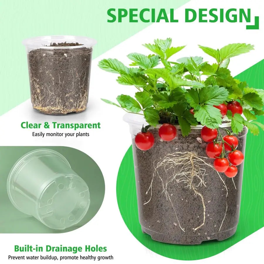 6 8 10 Inch Large Clear Nursery Pots with Drainage, 12 Pack Plastic Pots for Plants, Ideal Seedling Pots and Plant Pots for Vege