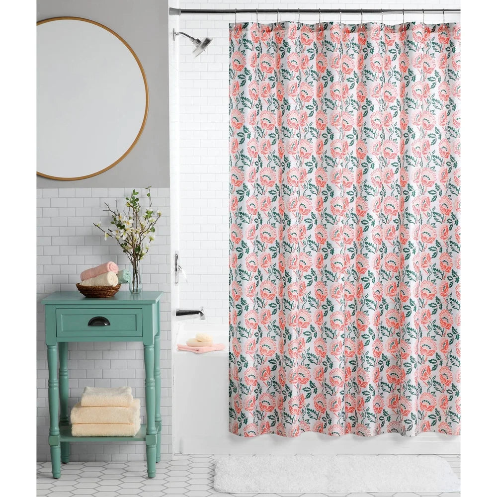 13 Piece Shower Curtain Set with Jacobean Floral Prints and Hooks Machine Washable Polyester 72x72 Ideal Bathroom Decor