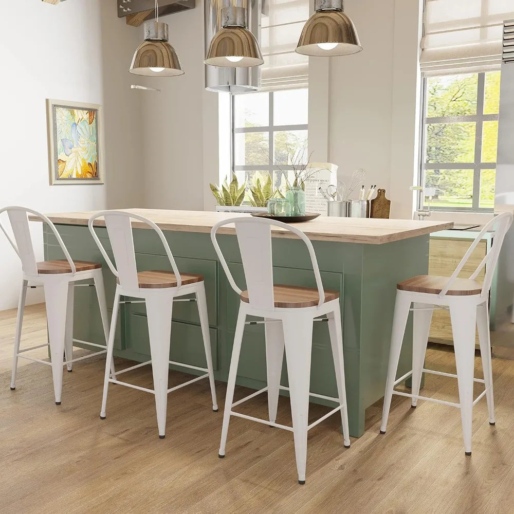 Metal Bar Stools Set Of 4 With High Backs Farmhouse