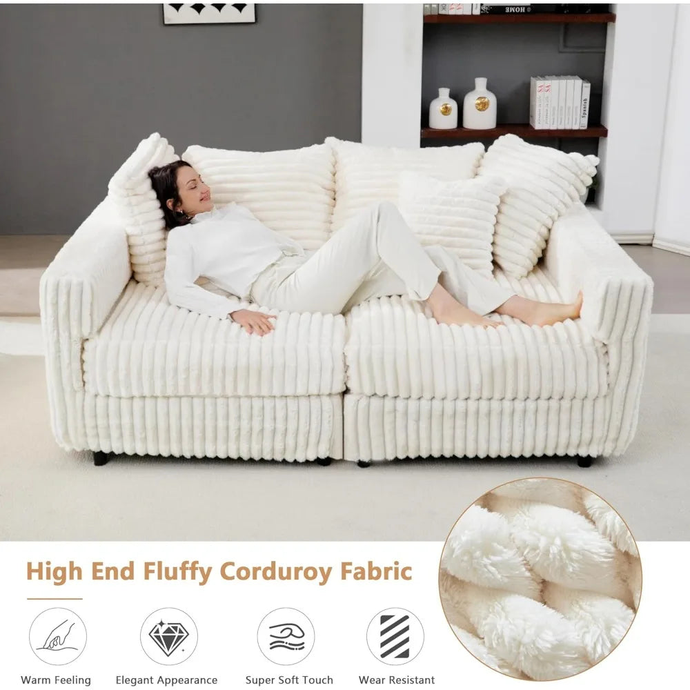 Corduroy Cloud Couches for Living Room,Fluffy 4 Seater Cloud Sofa Couch with Deep Seat,104.3" Modern Modular Sectional Sofa