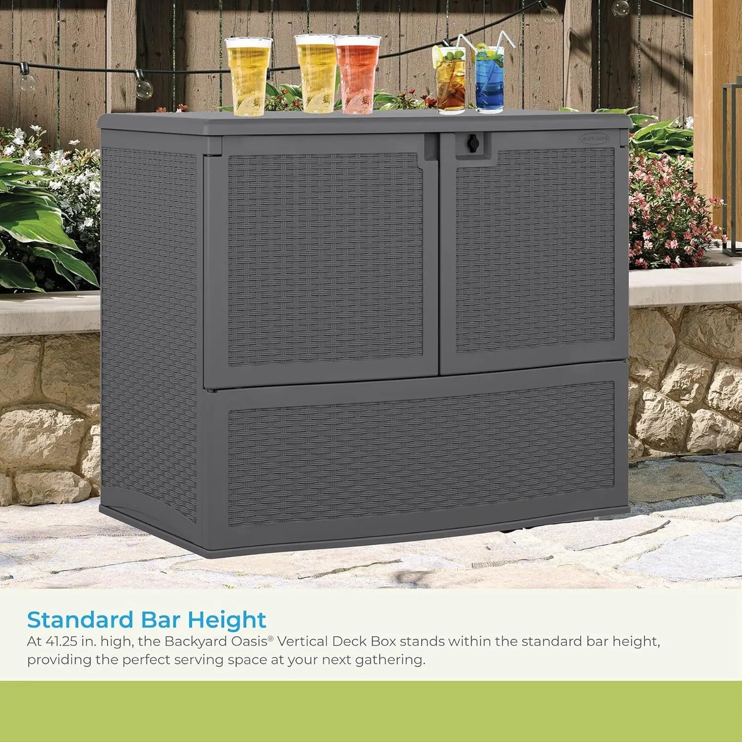 Backyard Oasis Vertical Outdoor Deck Boxes for Patio Bars, 195-Gal. Outdoor Storage Box for Patio Furniture and Grill Tools