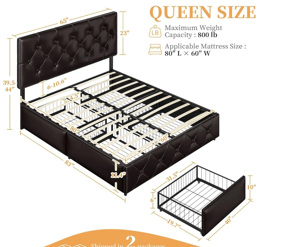 General Upholstered Bed Frame With 4 Storage Drawers