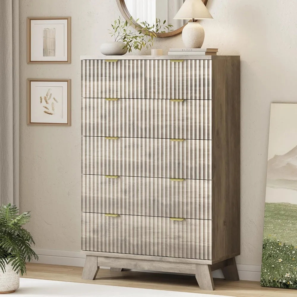 Fluted Dresser With Drawers Modern Wood Chest TV Stand