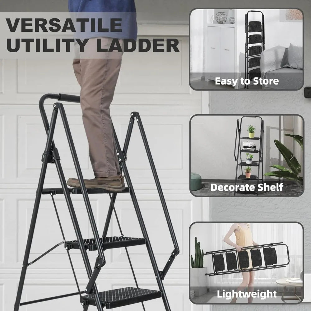 CHENGWEI 5 Step Ladder With Handrails Foldable Aluminum