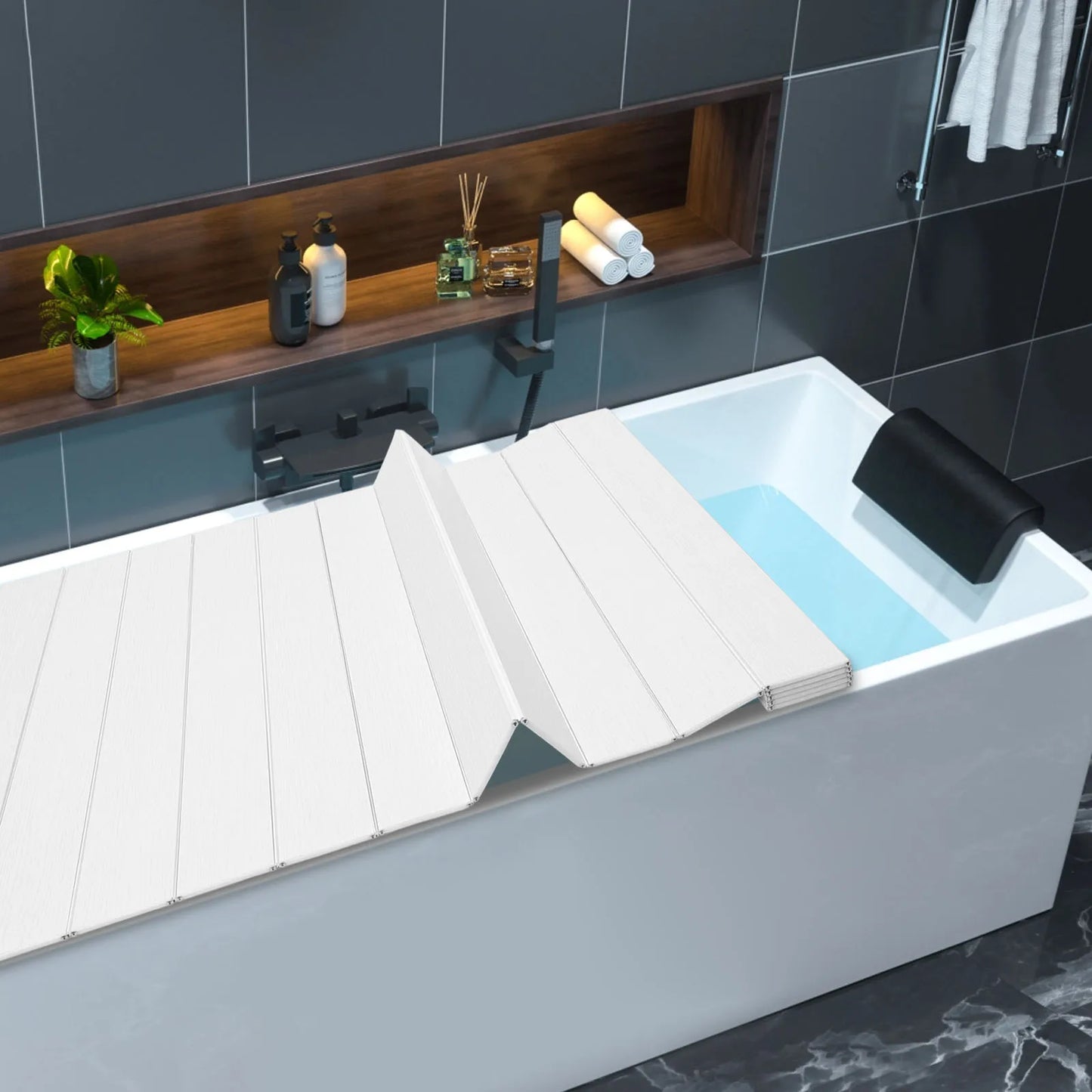 Bath Cover Foldable Bathroom Board Bathtub Tray Durable Insulation Plate for Home, bathroom, Spa Experience  Waterproof