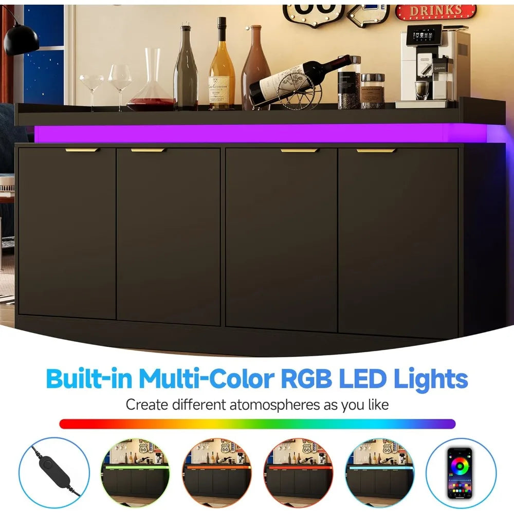 MKDK Buffet Sideboard With Storage And Power Outlets LED