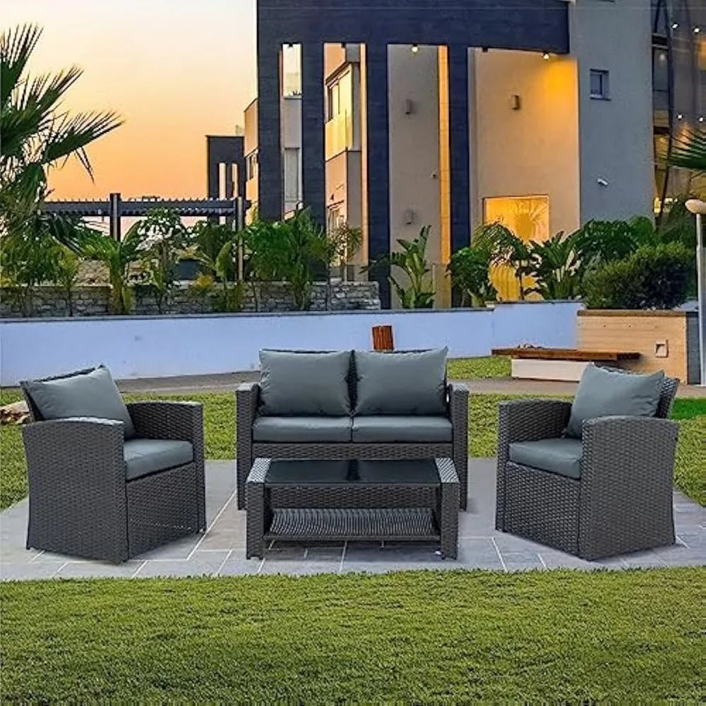 MKDKH Outdoor Patio Conversation Set Wicker Rattan Sofa