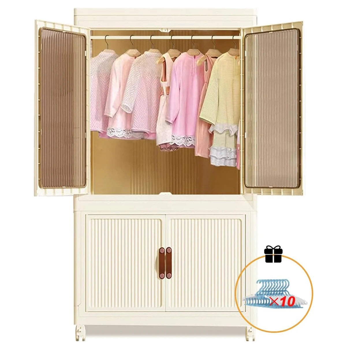 Foldable Wardrobe Cabinet With Wheels 2 Layer Clothing Storage Closet Organizer For Home Office Books And Clothes