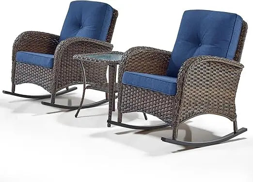 High Back Outdoor Wicker Rocking Chairs Set With Side Table For 3 Ideal For Patio Or Balcony