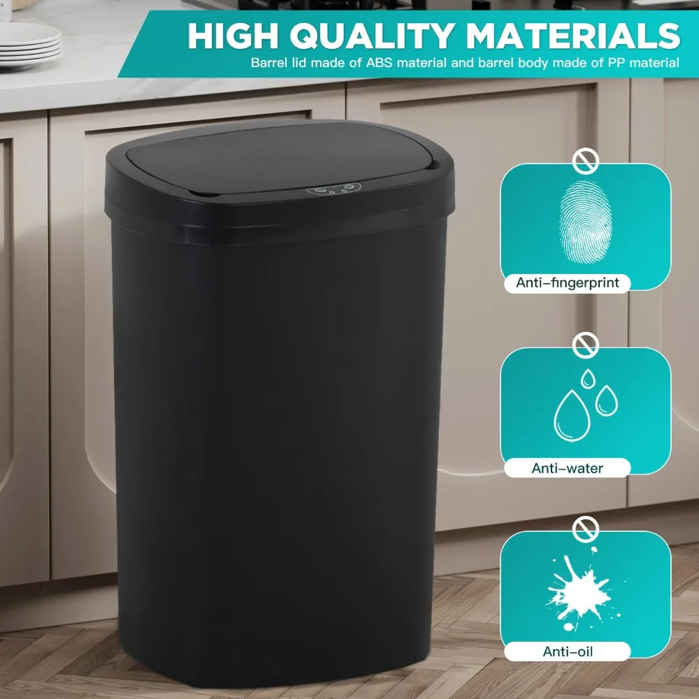 13 gallon kitchen trash can with lid automatic trash can, kitchen bedroom bathroom office waterproof trash can