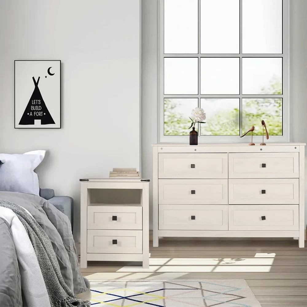 RBXC Farmhouse Bedroom Set Three Piece With Dresser And Nightstands