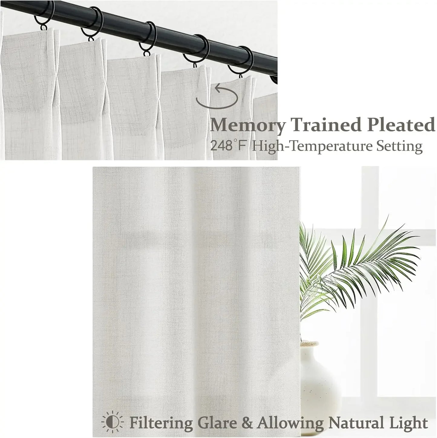 XMSJ Pinch Pleated Linen Blend Curtains Light Filtering