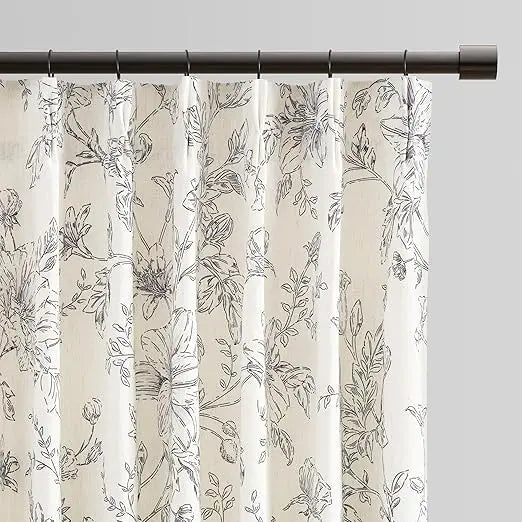 Pinch Pleated Floral Linen Curtains Farmhouse Living Room