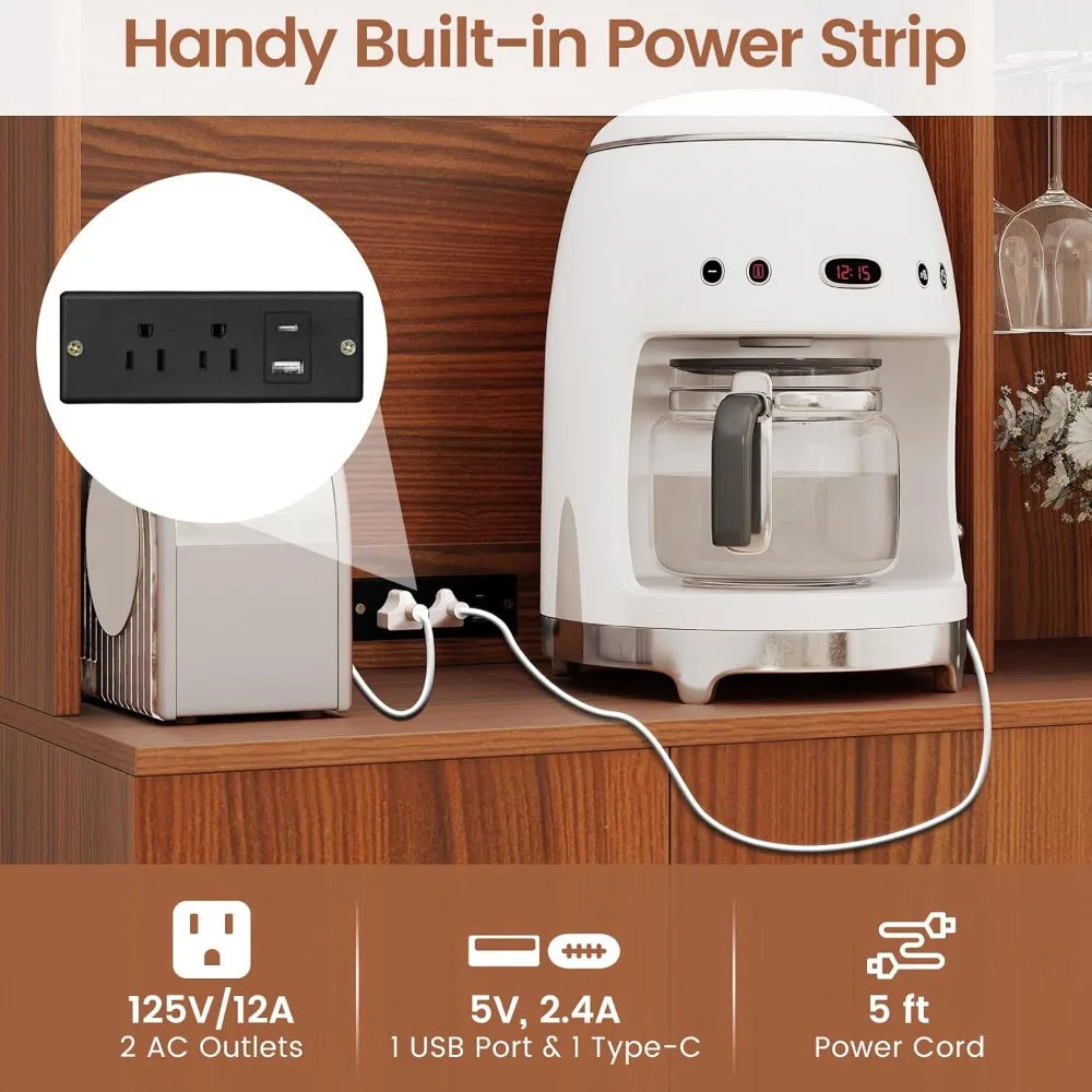 Kitchen Pantry Cabinet 66" with Charging Station, Tall Buffet Hutch Cabinet with Microwave Stand, Storage Drawers, Adjustable Sh