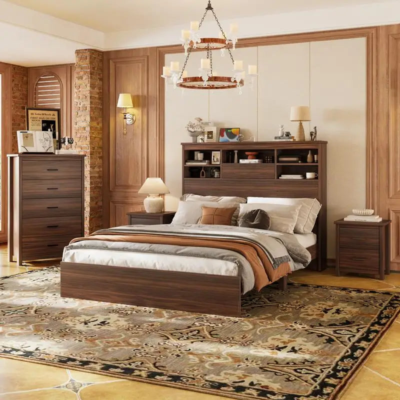 General Use 4 Piece Bedroom Set With Storage Bed Frame And Nightstands