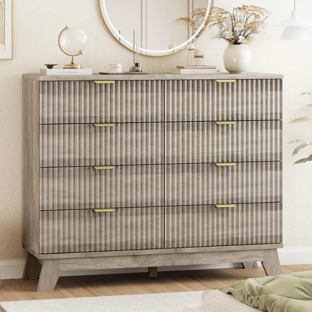 Fluted Dresser With Drawers Modern Wood Chest TV Stand