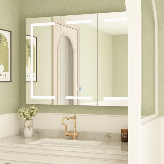 Medicine Cabinet With LED Lighted Mirror Anti Fog Wall Mount