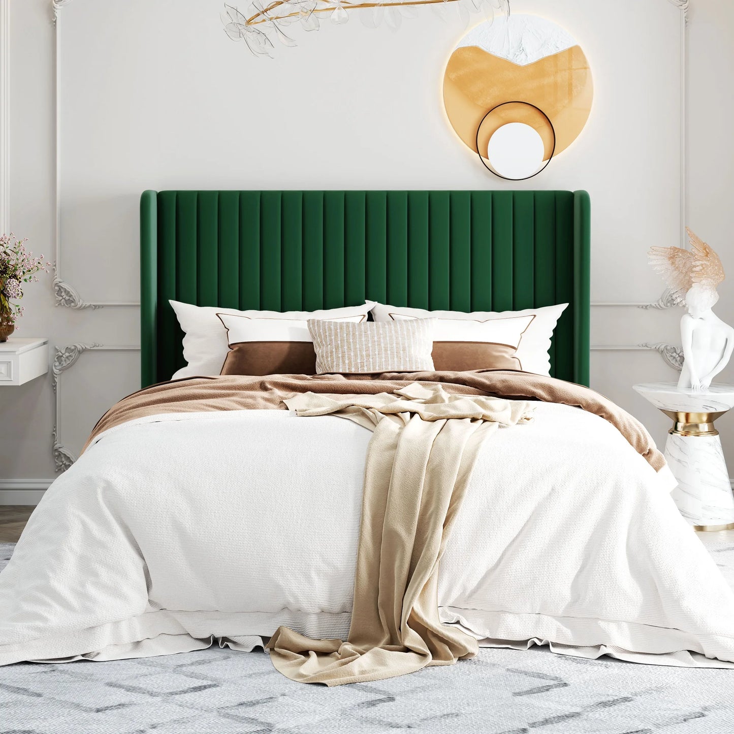 HOOMIC Velvet Upholstered Bed Frame With Wingback Headboard