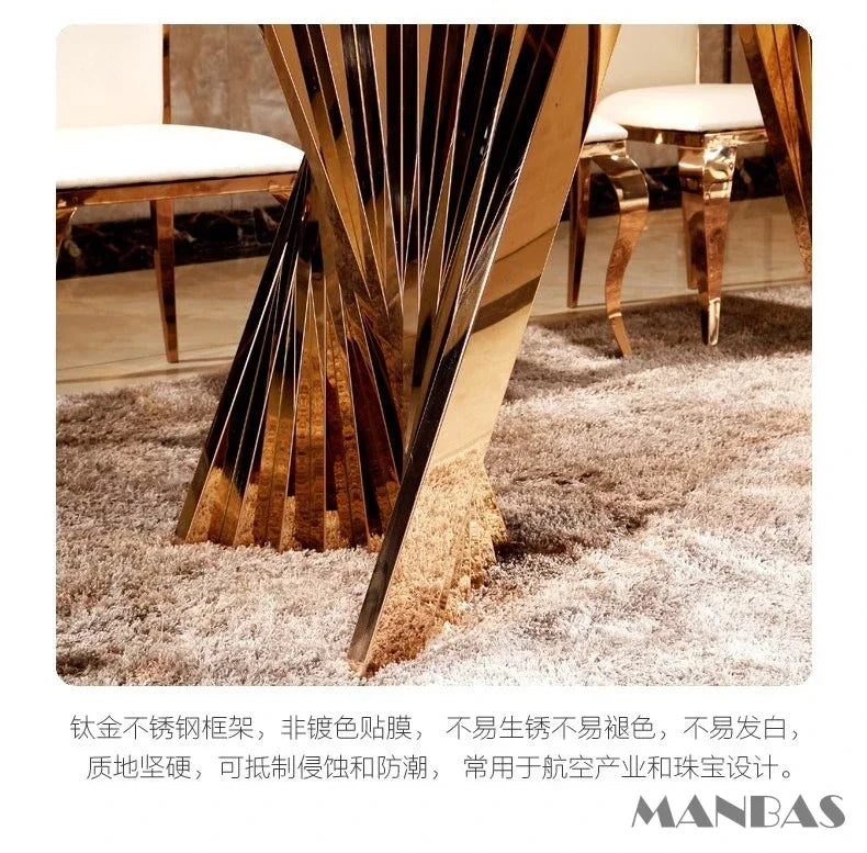 Linlamlim Luxury Dining Set With Stainless Steel Leather Chairs