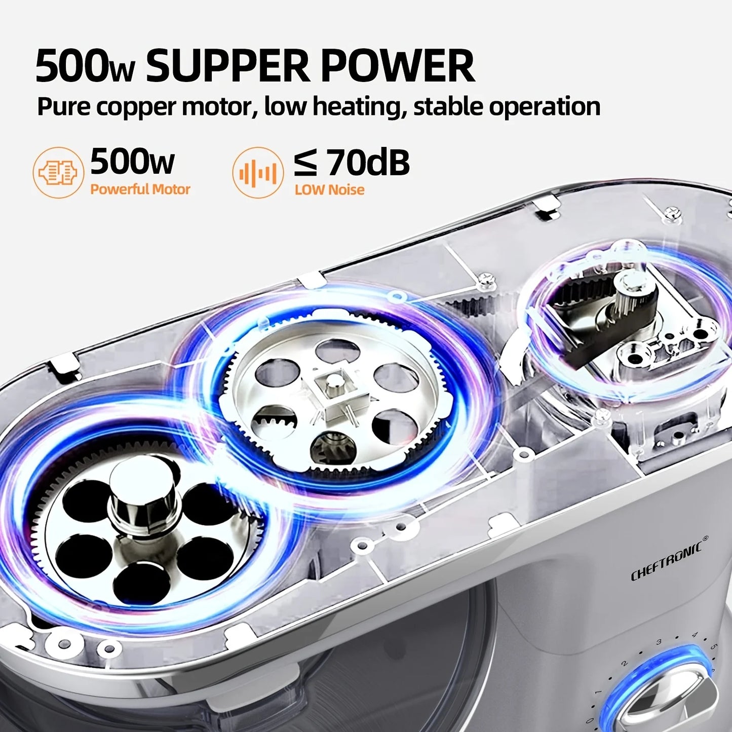 Cheftronic Stand Mixer Tilt-Head 500W 6+ Speed US Plug