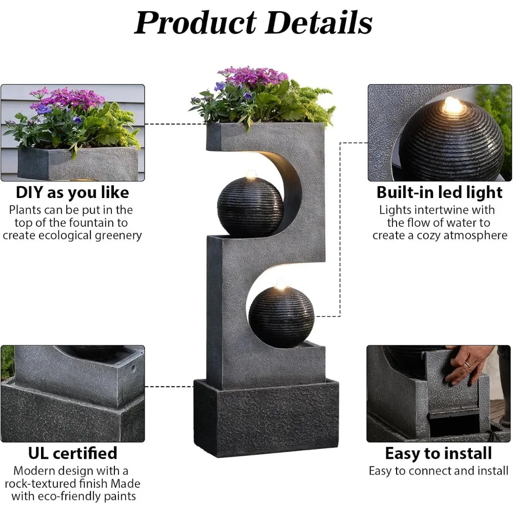 Bumilgar Outdoor Water Fountain With LED Light Sphere