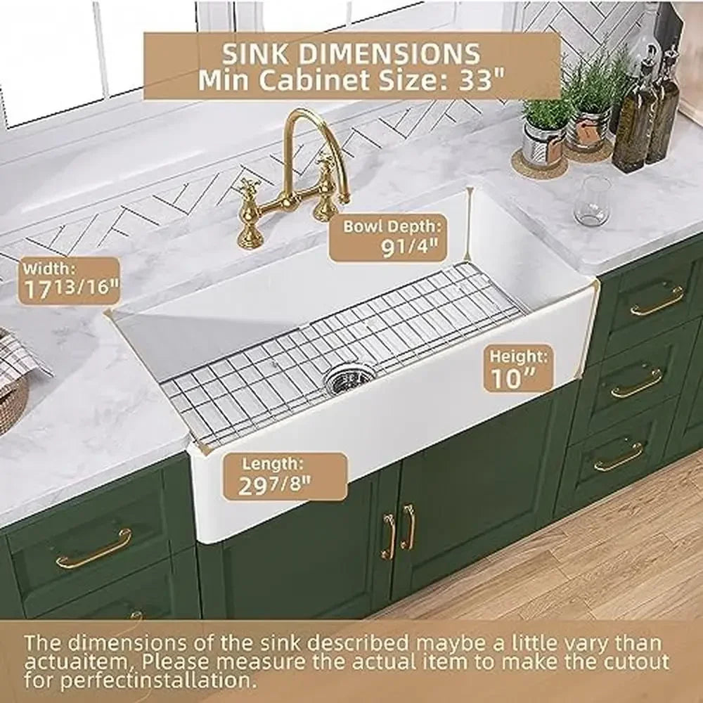 30-inch Fireclay Apron Front Single Bowl Kitchen Sink Luxury Spacious Deep Basin Farmhouse Sink with Efficient Drainage Easy