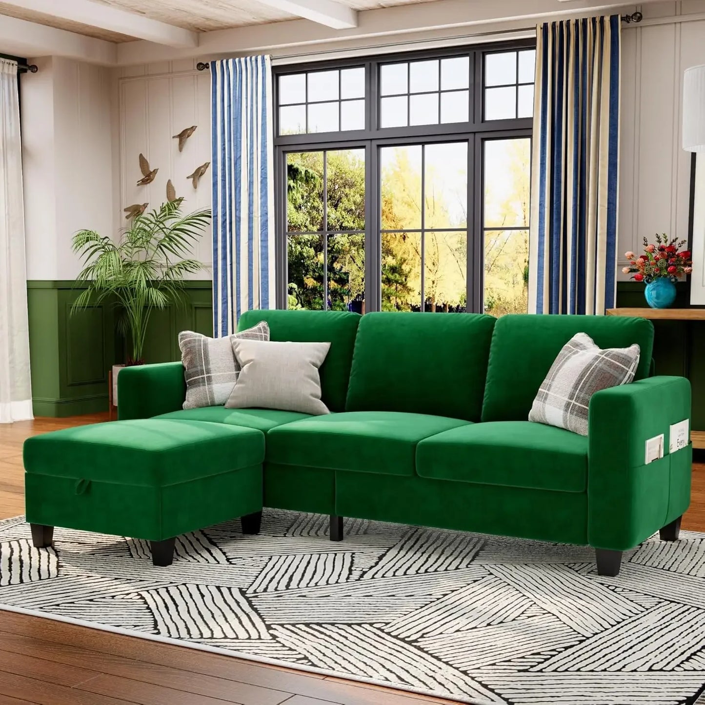 Sectional Sofa Couches for Living Room - 78''L Shaped Beige CoucLinen-Pet Friendly Modular 3-Seater Convertible Sofas-Washable