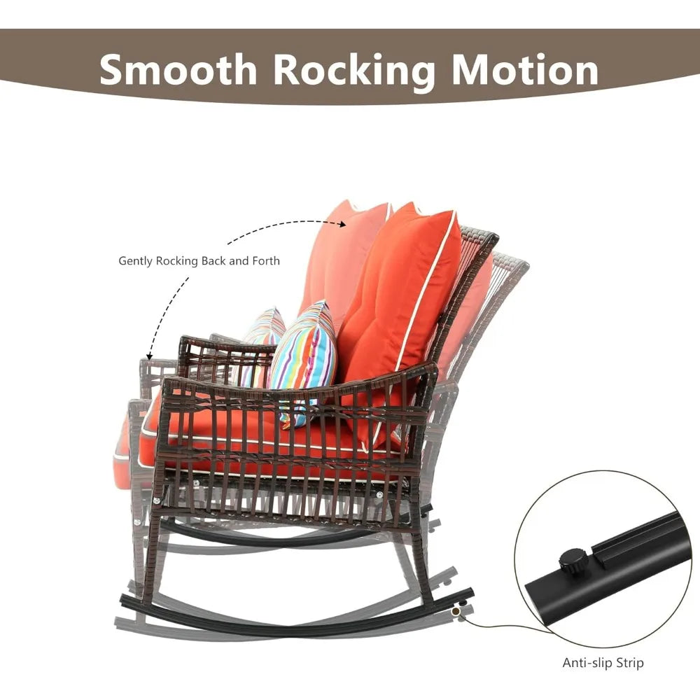 3-Piece Patio Set: 2 Outdoor Rocking Chairs + Wicker Conversation Set with Coffee Table