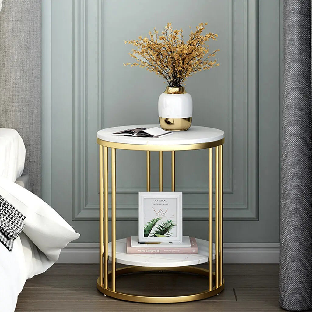 Wisfor 2 Tier Marble Round Side Table Jewelry Storage