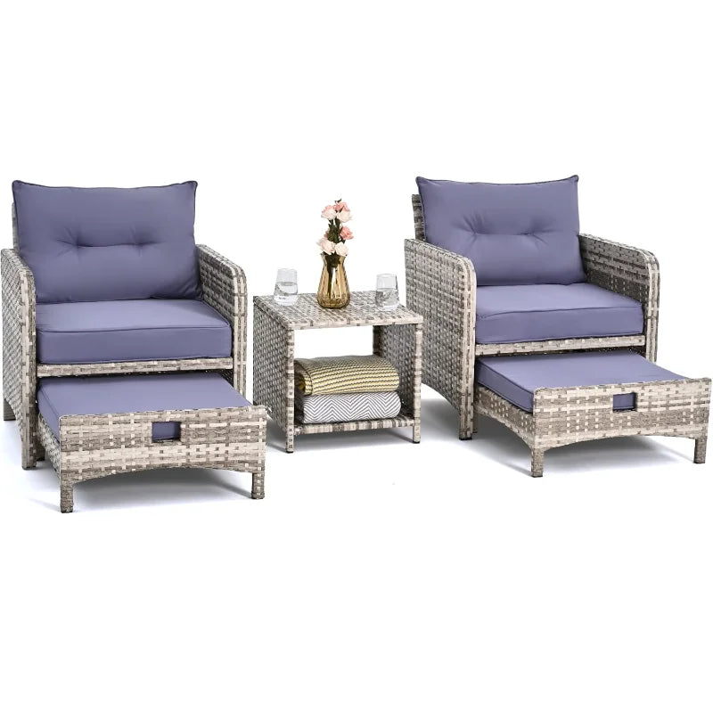 Hign Concerned 5 Piece Wicker Patio Furniture Set Ottomans