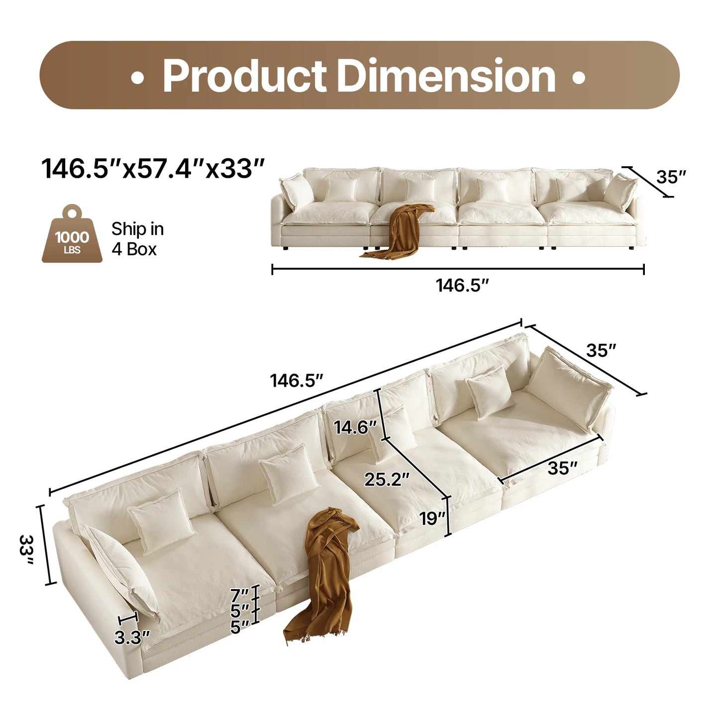 QWCCN L Shaped Modern Chenille Sofa Sectional With Ottoman