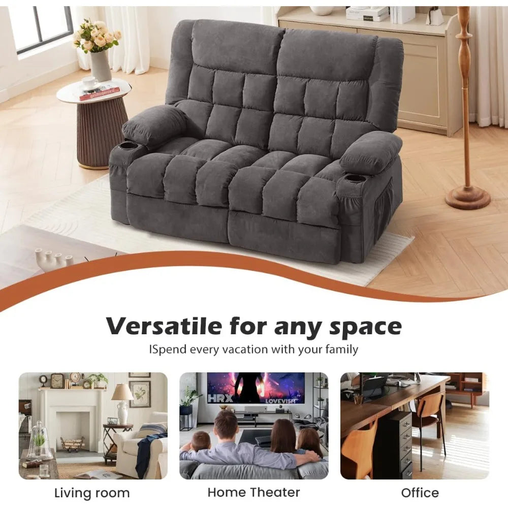 Recliner Loveseat With Cup Holders And Side Pocket