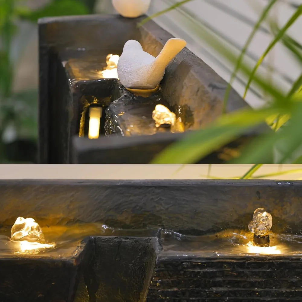 Tankana Outdoor Cube Fountain With LED Lights For Patio