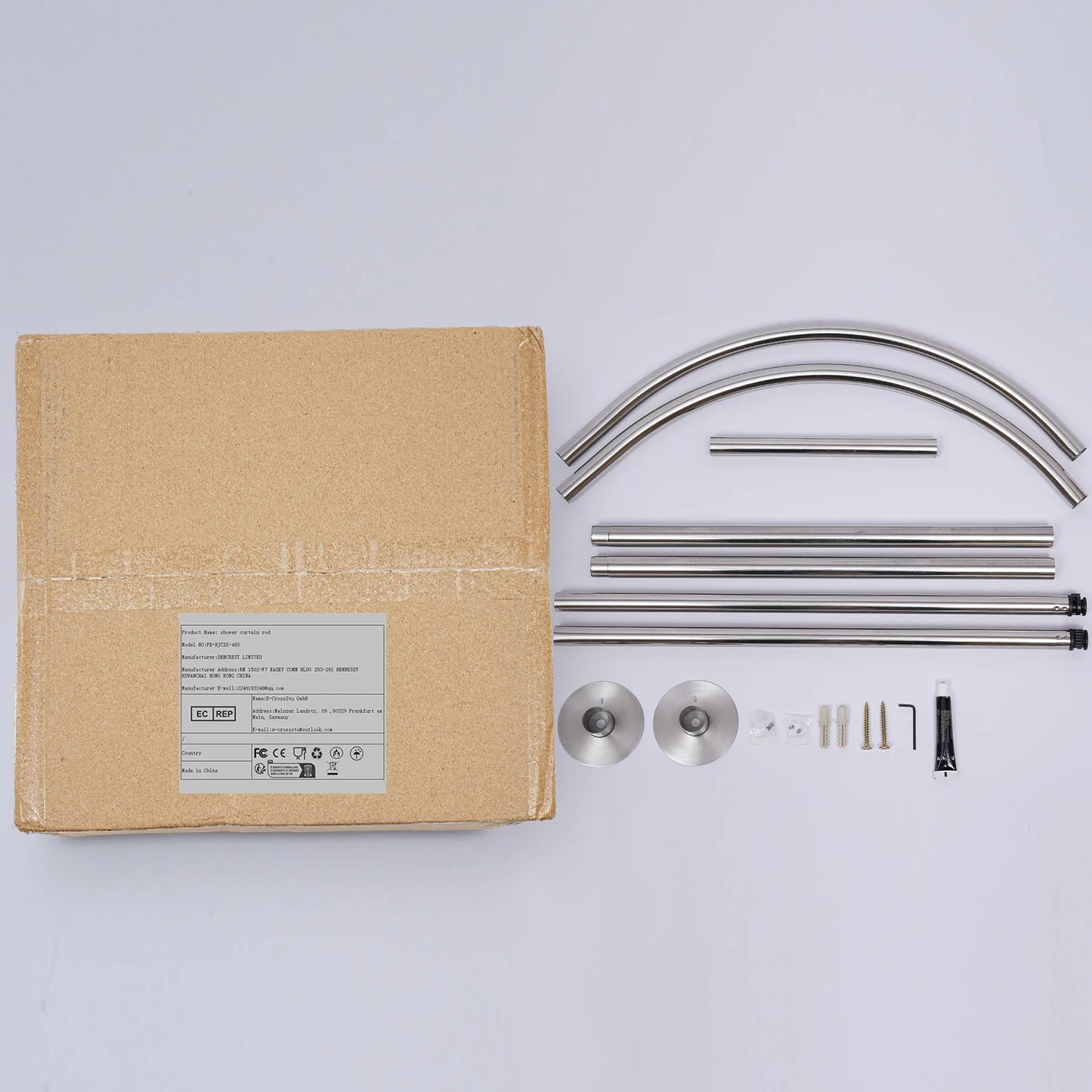 No Drilling Shower Curtain Rod L Shape with Curtain, Adjustable Rustproof Rail 0.9-1.3m/ 2.95-4.27ft, Stainless Steel