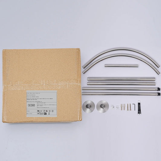 No Drilling Shower Curtain Rod L Shape with Curtain, Adjustable Rustproof Rail 0.9-1.3m/ 2.95-4.27ft, Stainless Steel