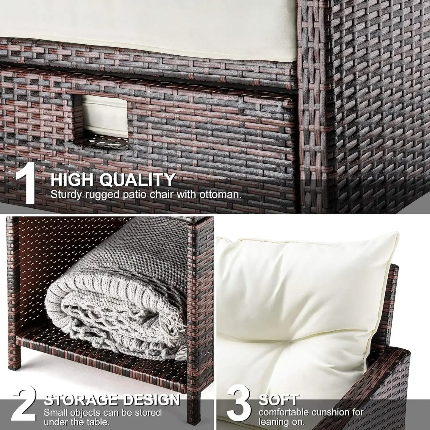 Outdoor Wicker Patio Furniture Set With Ottomans And Coffee Table
