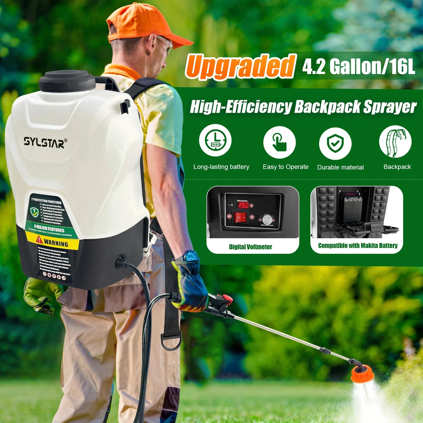 Garden Electric Backpack Sprayer With Telescopic Wand And Nozzles