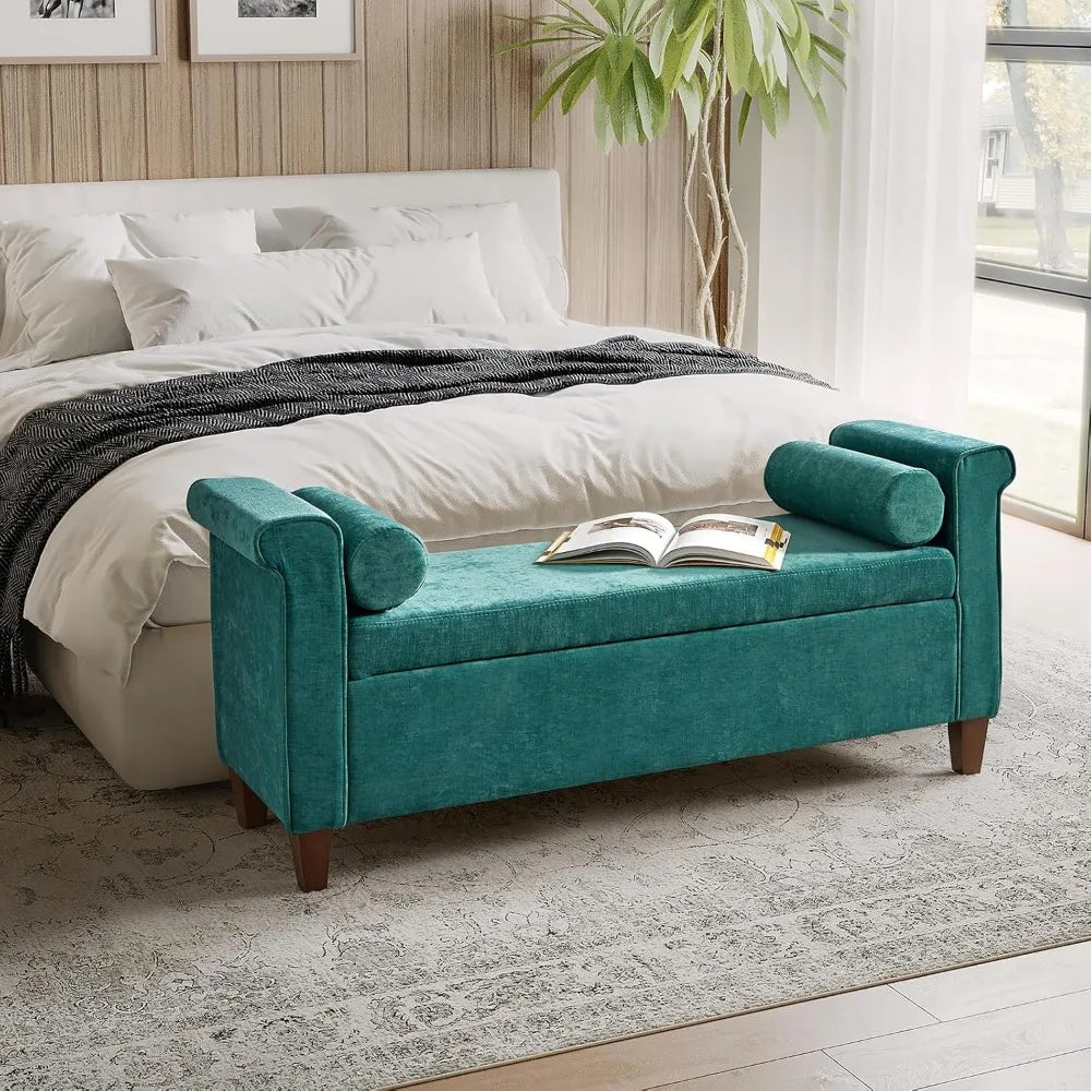 Storage Bench Upholstered End Of Bed Solid Wood Legs
