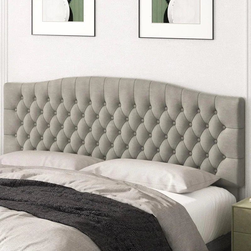 King Headboard Only, Upholstered Head Board for Adjustable Bed Velvet Tufted Cal  Size Wall Mounted