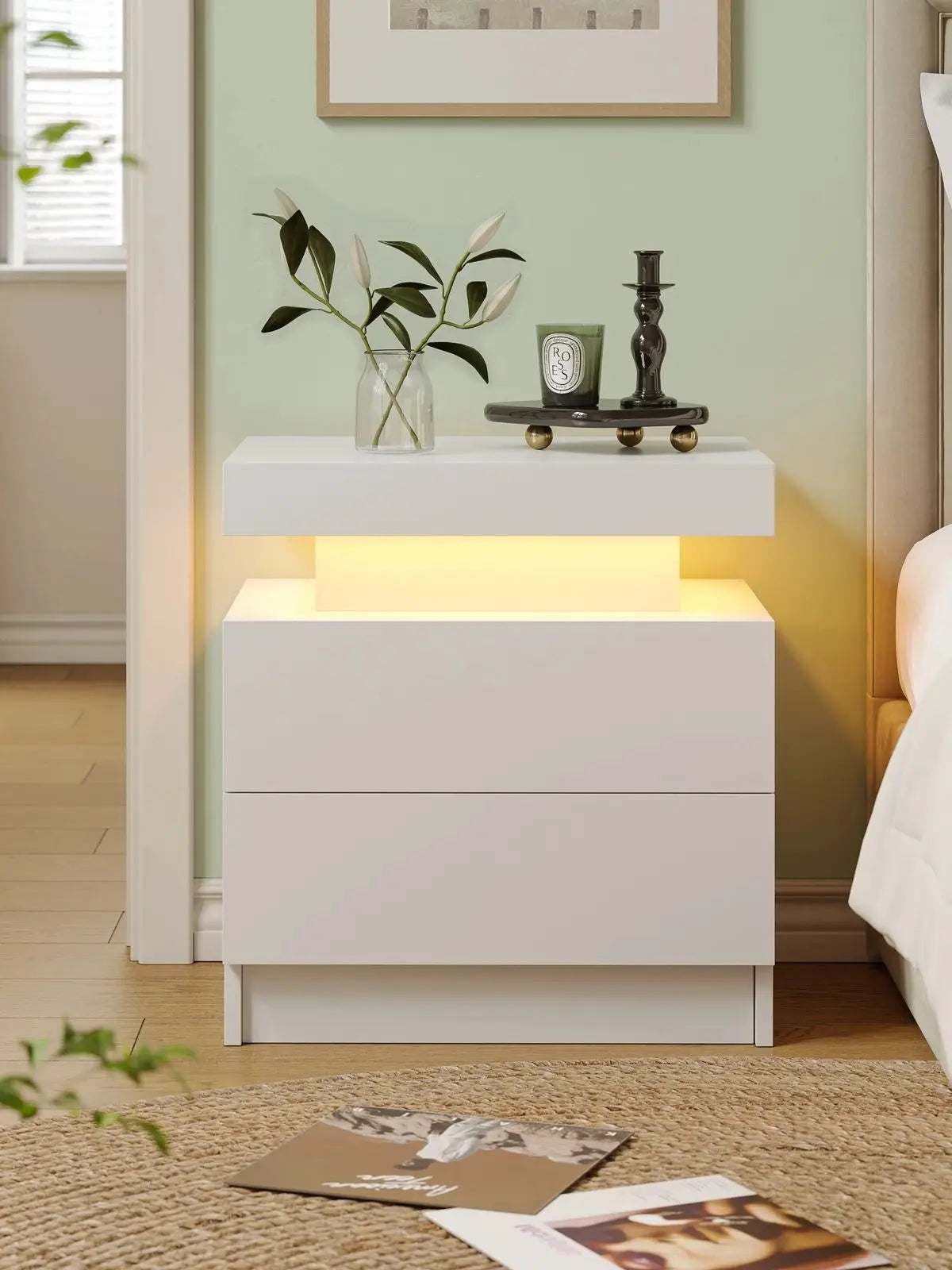 Cubehom LED Nightstands With 2 Drawers And RGB Lighting