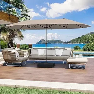 Rectangular Patio Umbrella With Crank Handle And Double Canopy