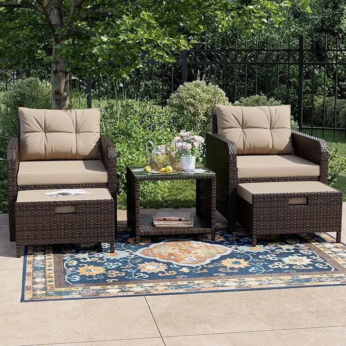 Outdoor Patio Wicker 5 Piece Set No Assembly Required