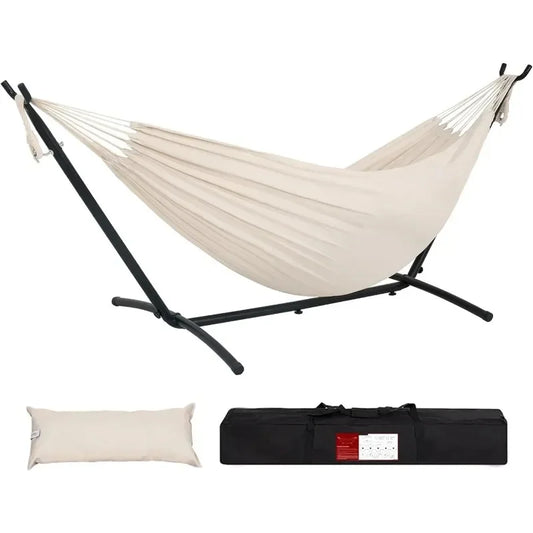 HOT Hammocks Double Hammock with 9ft Space-Saving Steel Stand Includes Portable Carrying Case, 450 Pounds Capacity (Natura