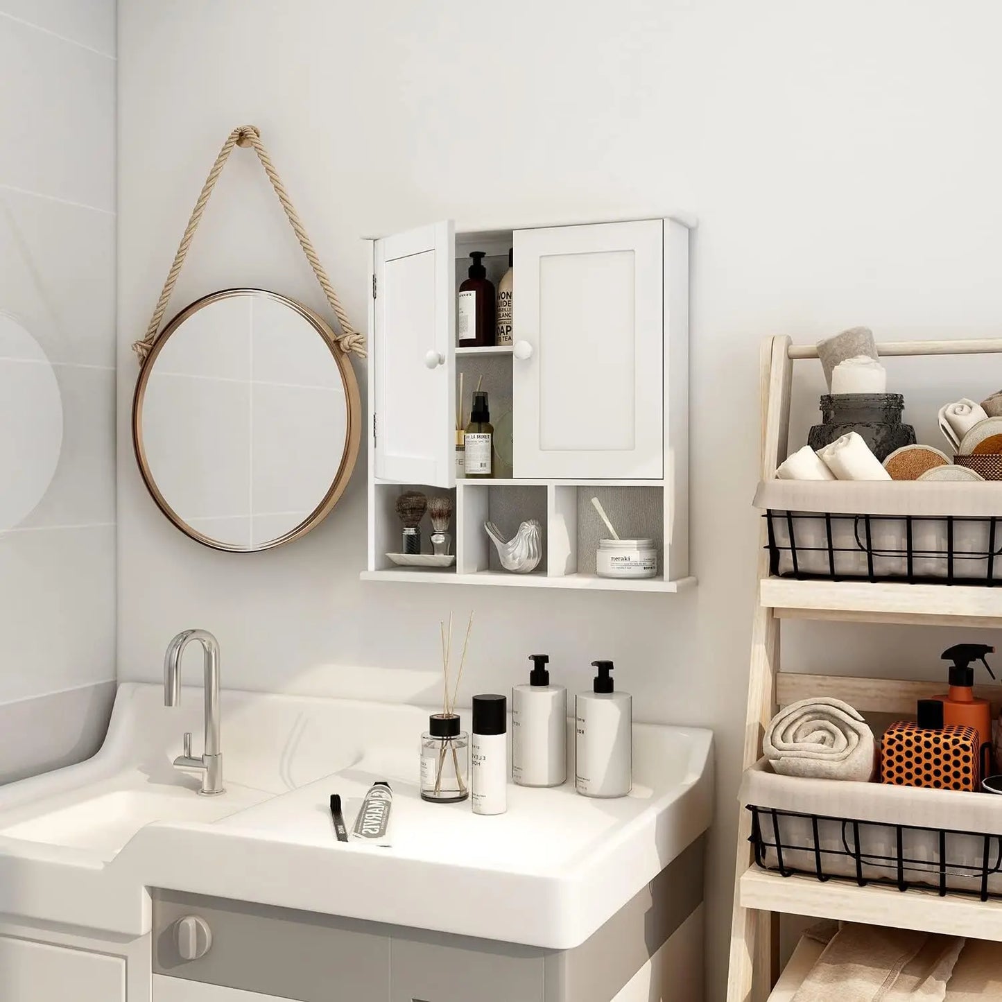 Wall Mounted Bathroom Cabinet With Adjustable Shelves Over Toilet Storage