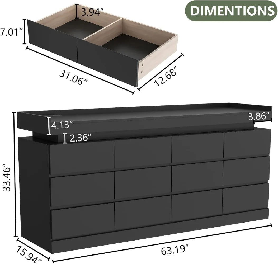 RBXC 12 Drawer Dresser With Power Outlet And LED Light