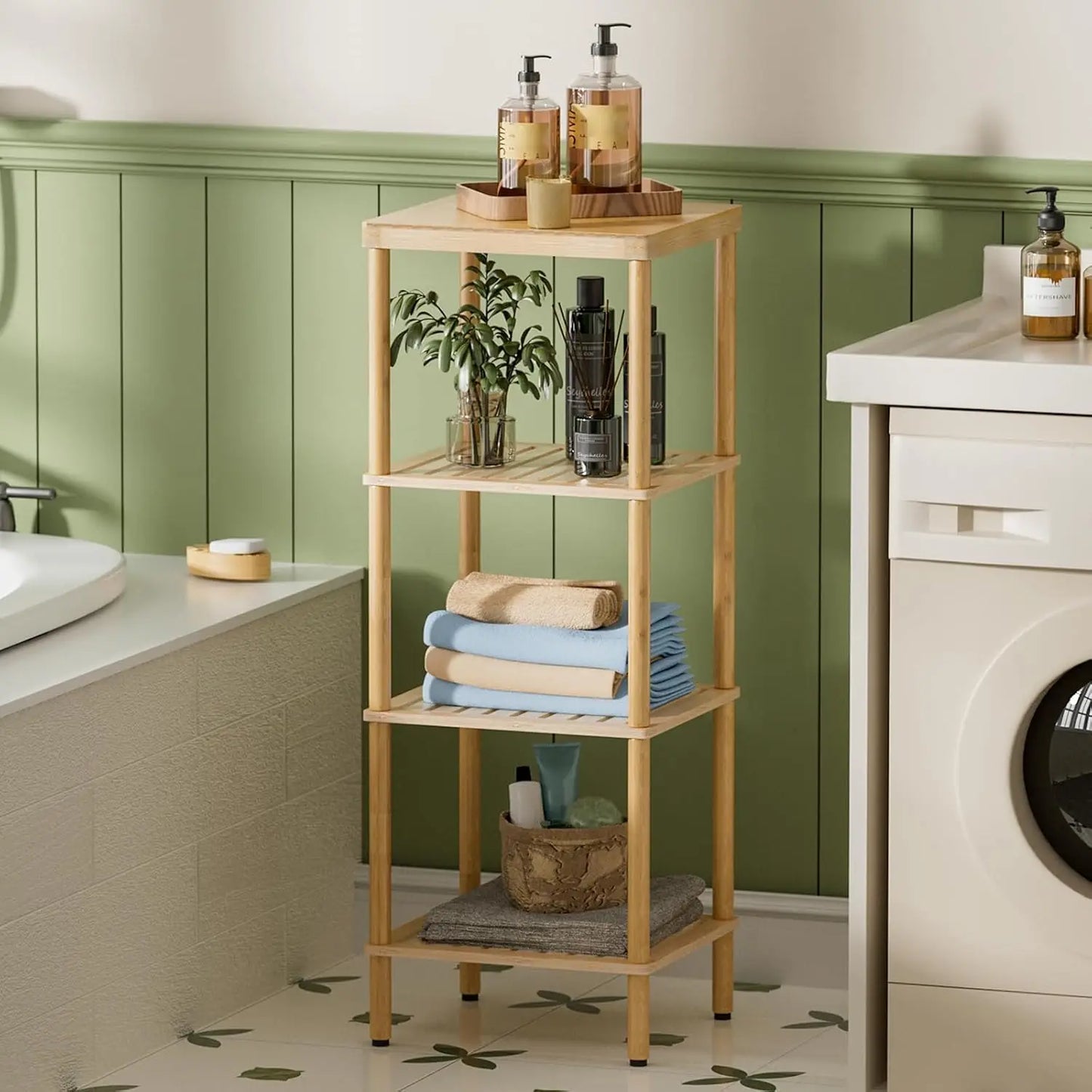 Bamboo 4 Tier Storage Shelf Multifunctional Space Saver For Home