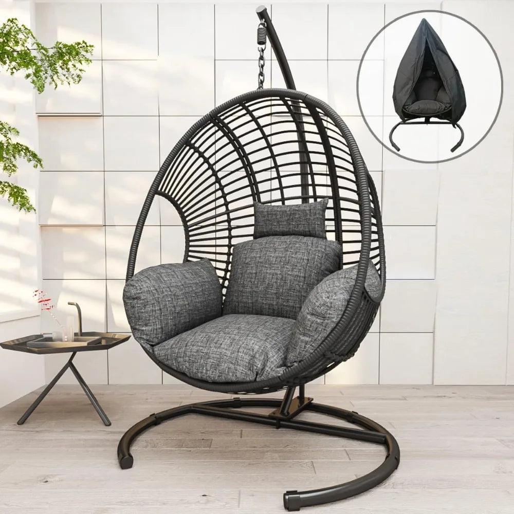 Hanging Egg Chair with Stand - Egg Swing Chair Outdoor Indoor Patio Wicker Chair Swing Hammock Egg Chairs 400lbs Capacity